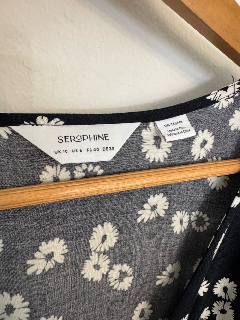 Seraphine Maternity Black and White Floral Wrap Maxi Dress US6 - Picture 5 of 7